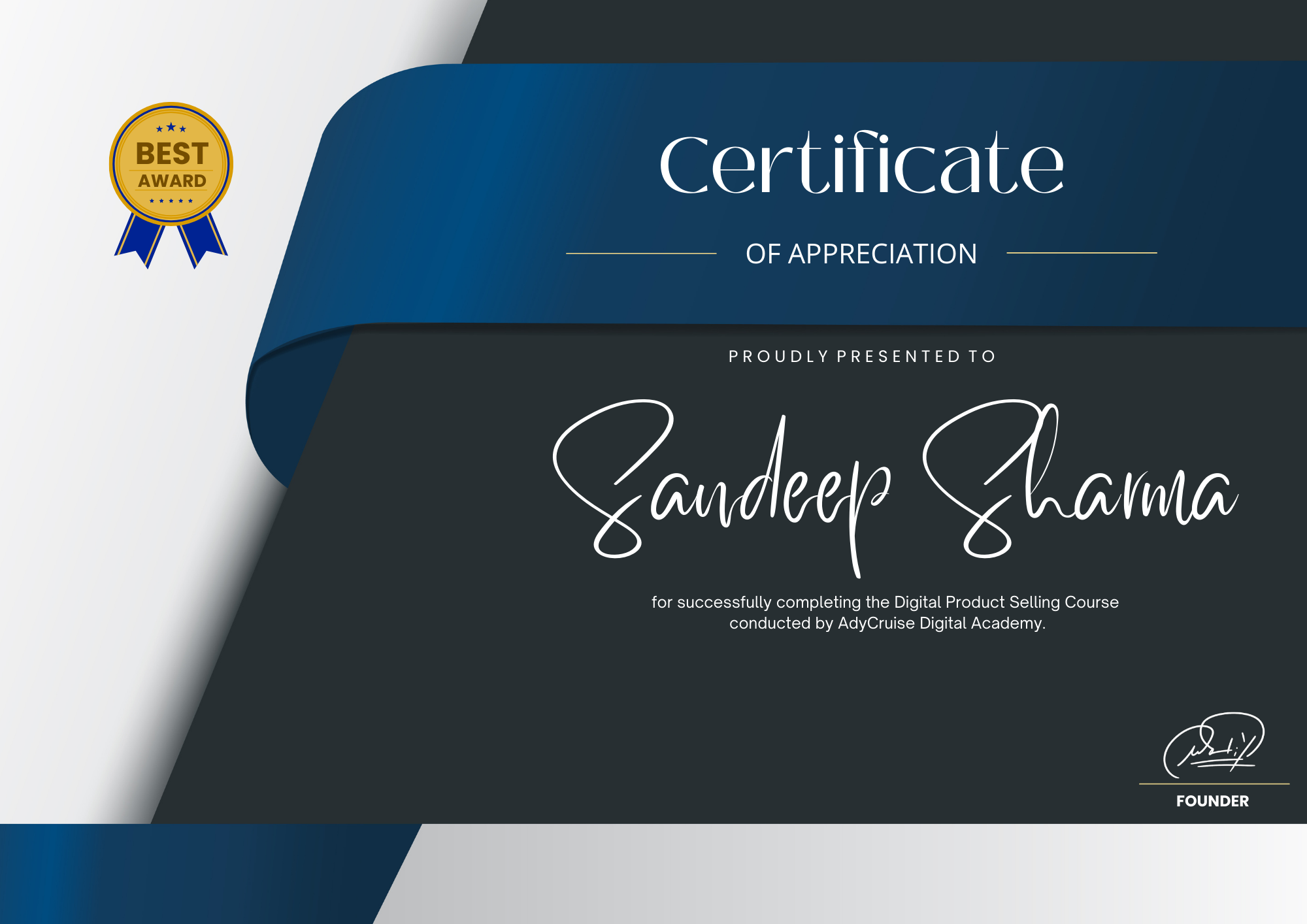 White and Dark Blue Creative Certificate of Appreciation